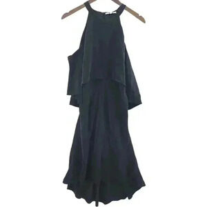 Kobi Halperin 100% Silk High neck Cold Shoulder ruffle High Low Slip dress 8